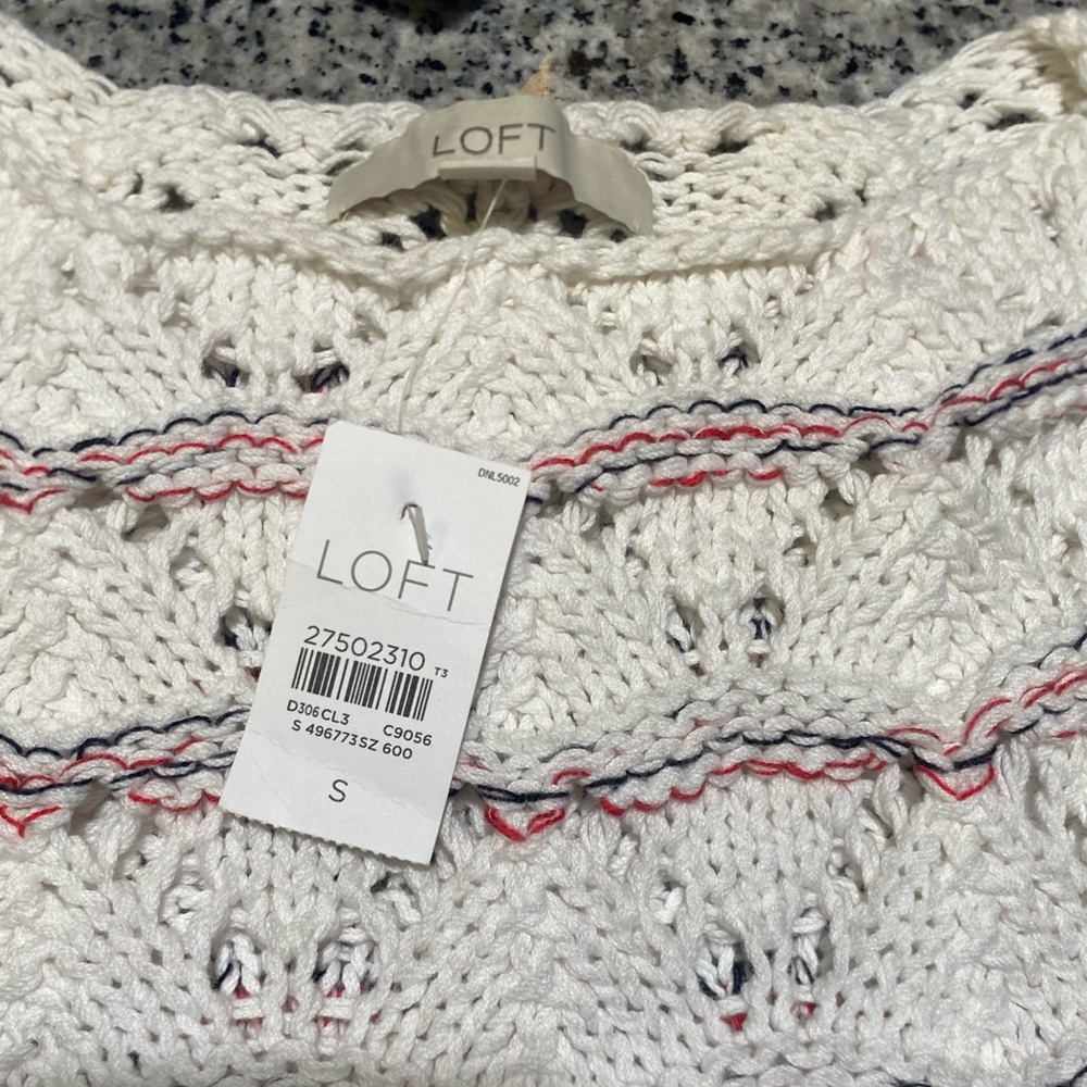 Loft white open crochet sweater
